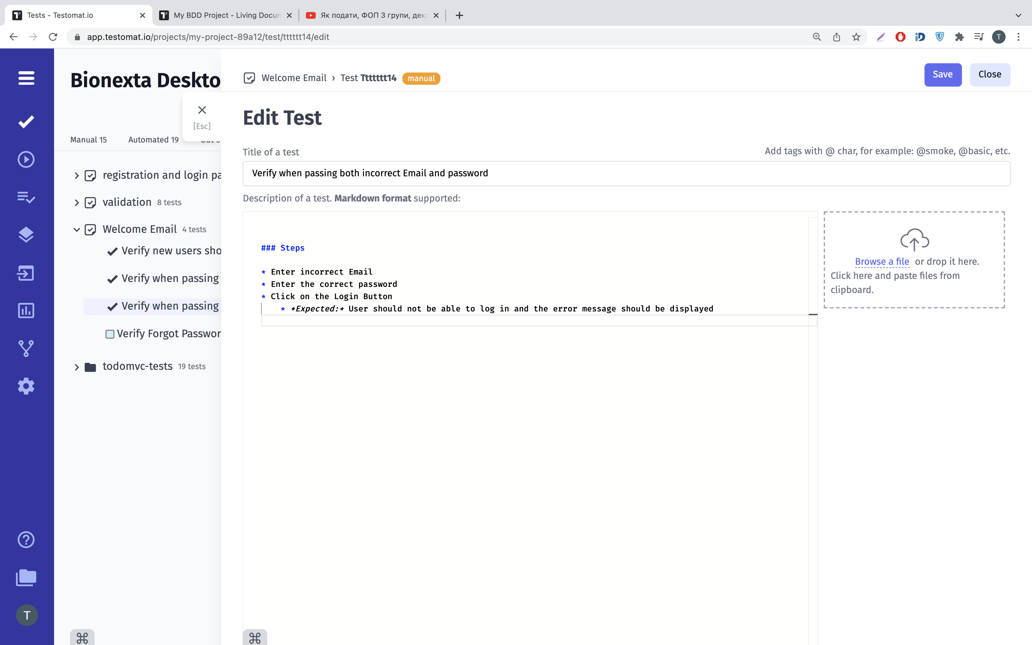 Test case editing in Test management tool