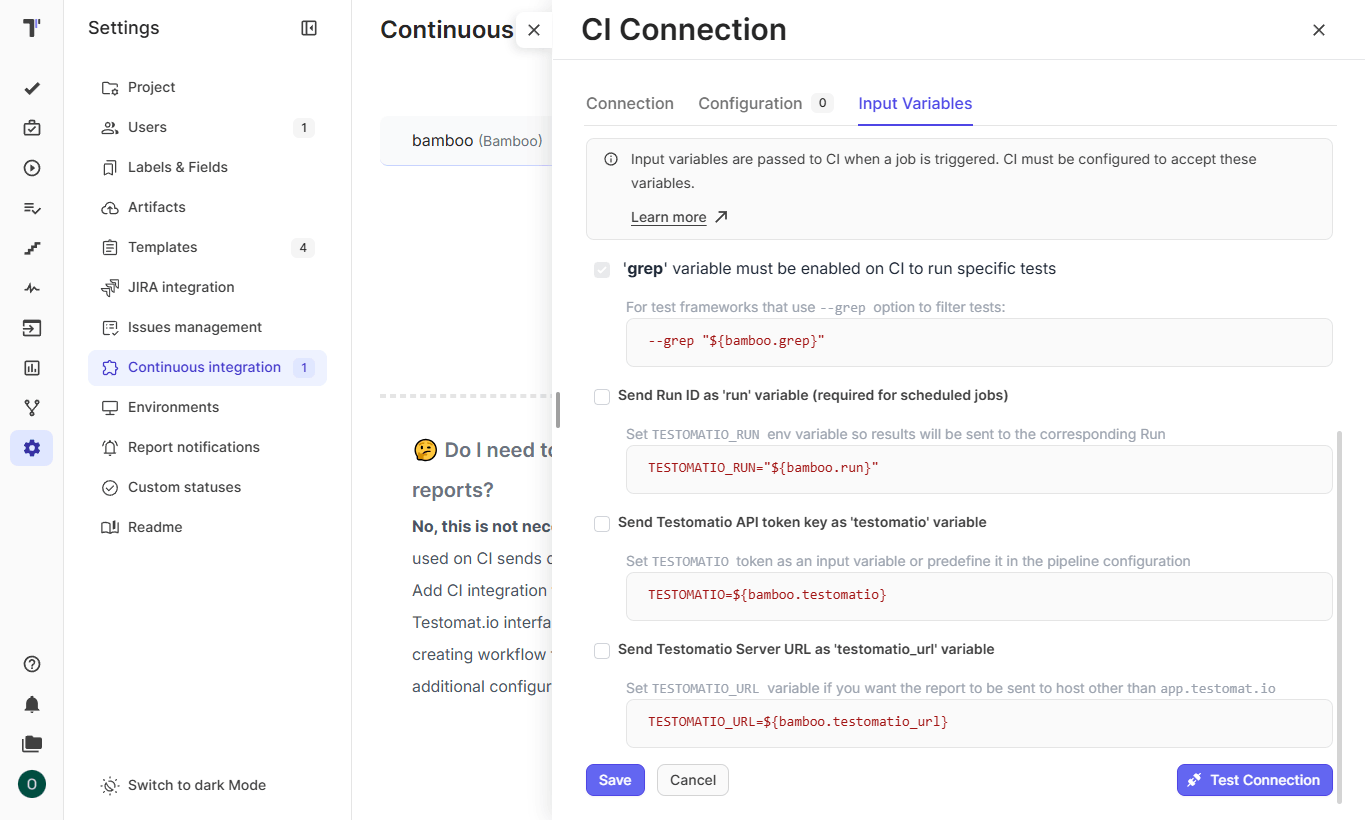 Configure Continuous Integration Settings
