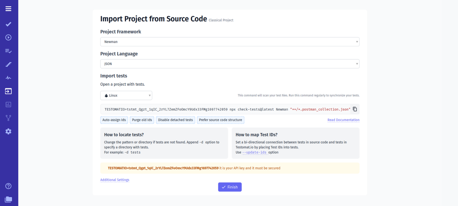 Importing automated tests with Newman command options to TCMS