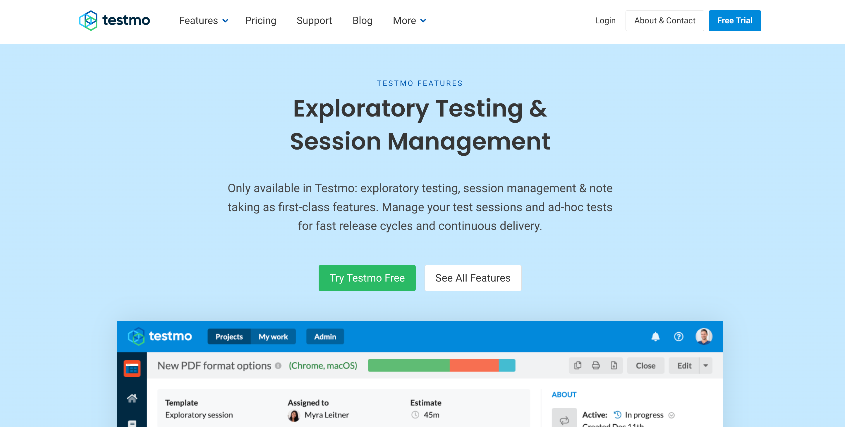 Screenshot Testmo page of Exploratory testing