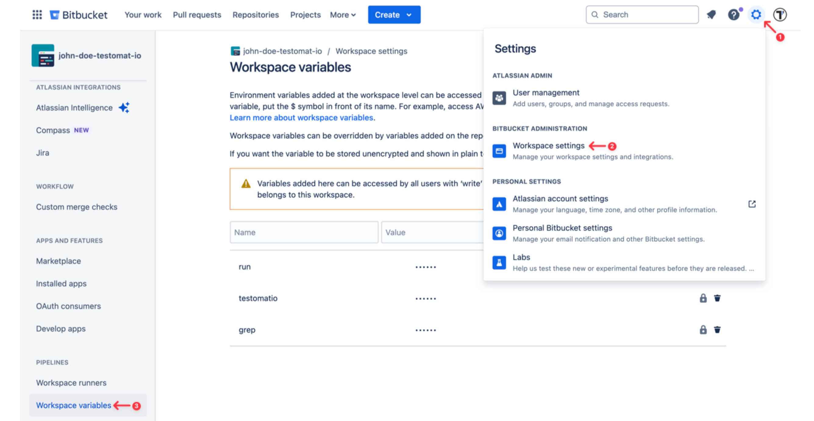 Instructions on configuring a Bitbucket project, highlighting key settings for project setup and integration.