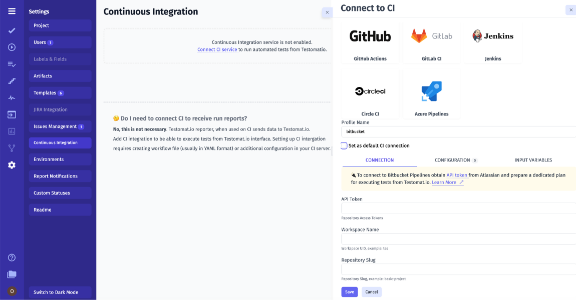 Dashboard view of Test Management with Continuous Integration, displaying test execution metrics and results in real-time.