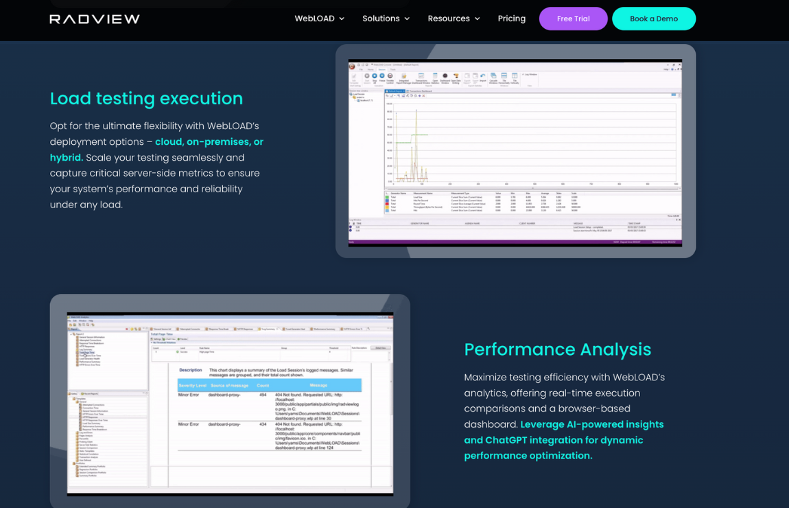 WebLoad Performance Testing tool interface