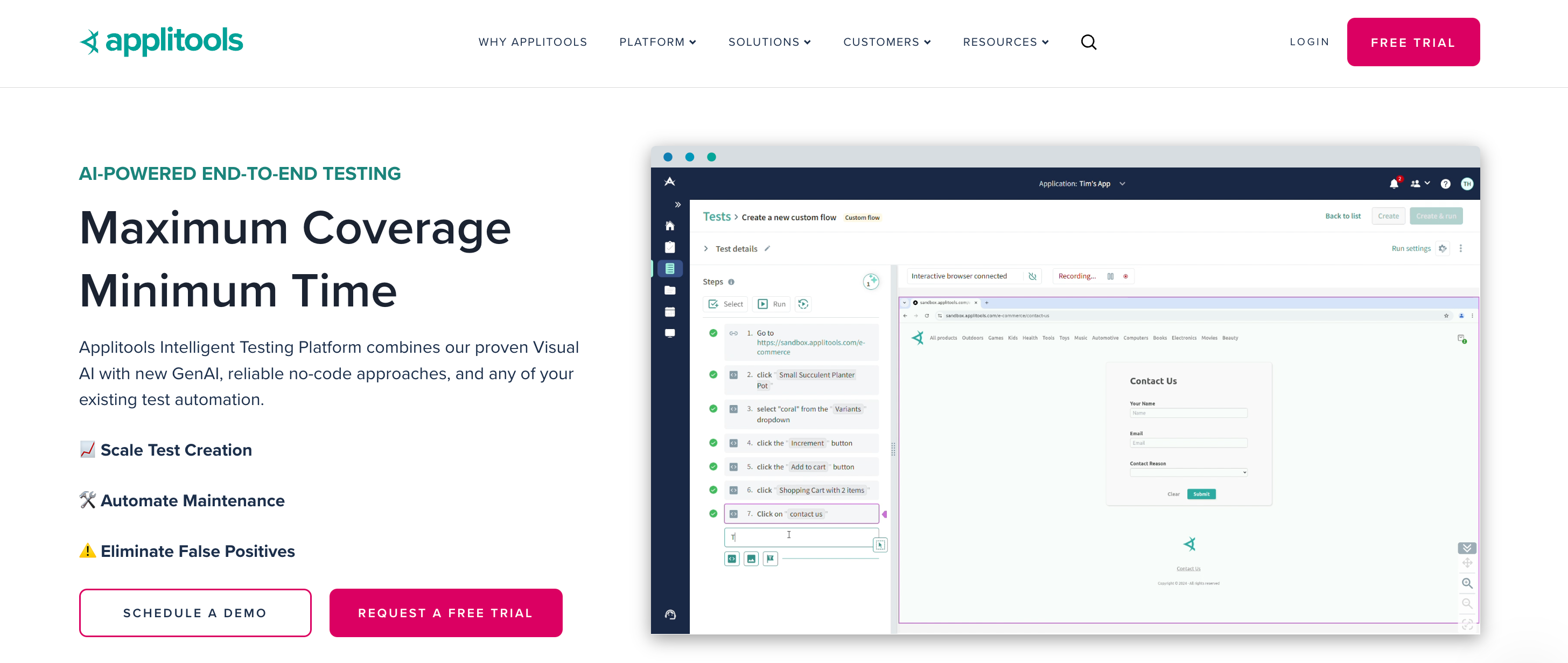 Interface of the powerful testing platform Applitools