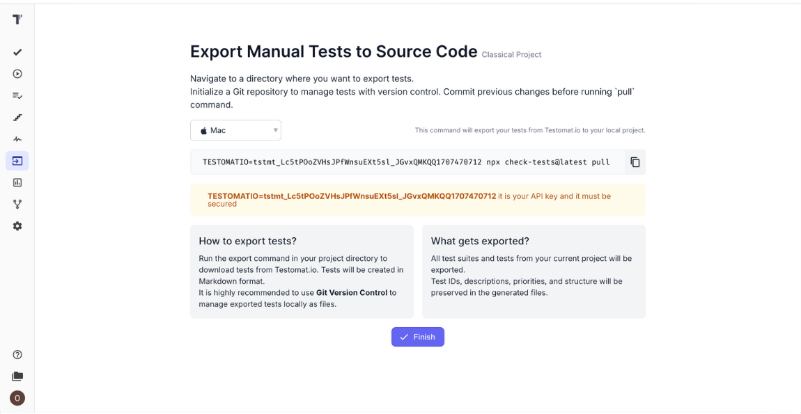 Version Controlled manual tests export and import - testomat.io