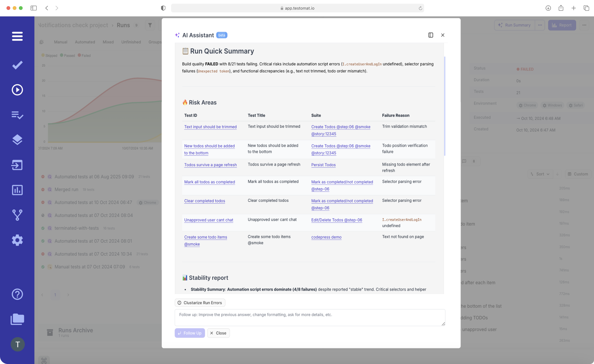 AI Run Summary Report by Testomat.io