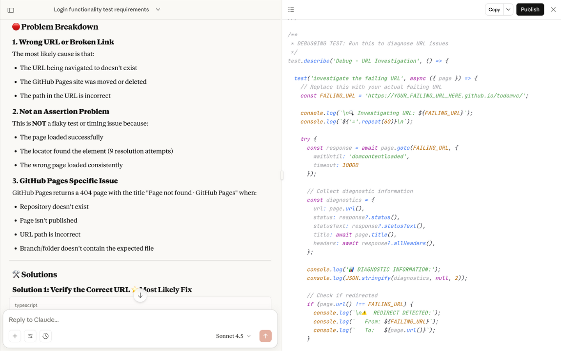 Playwright test fault debuging with Claude