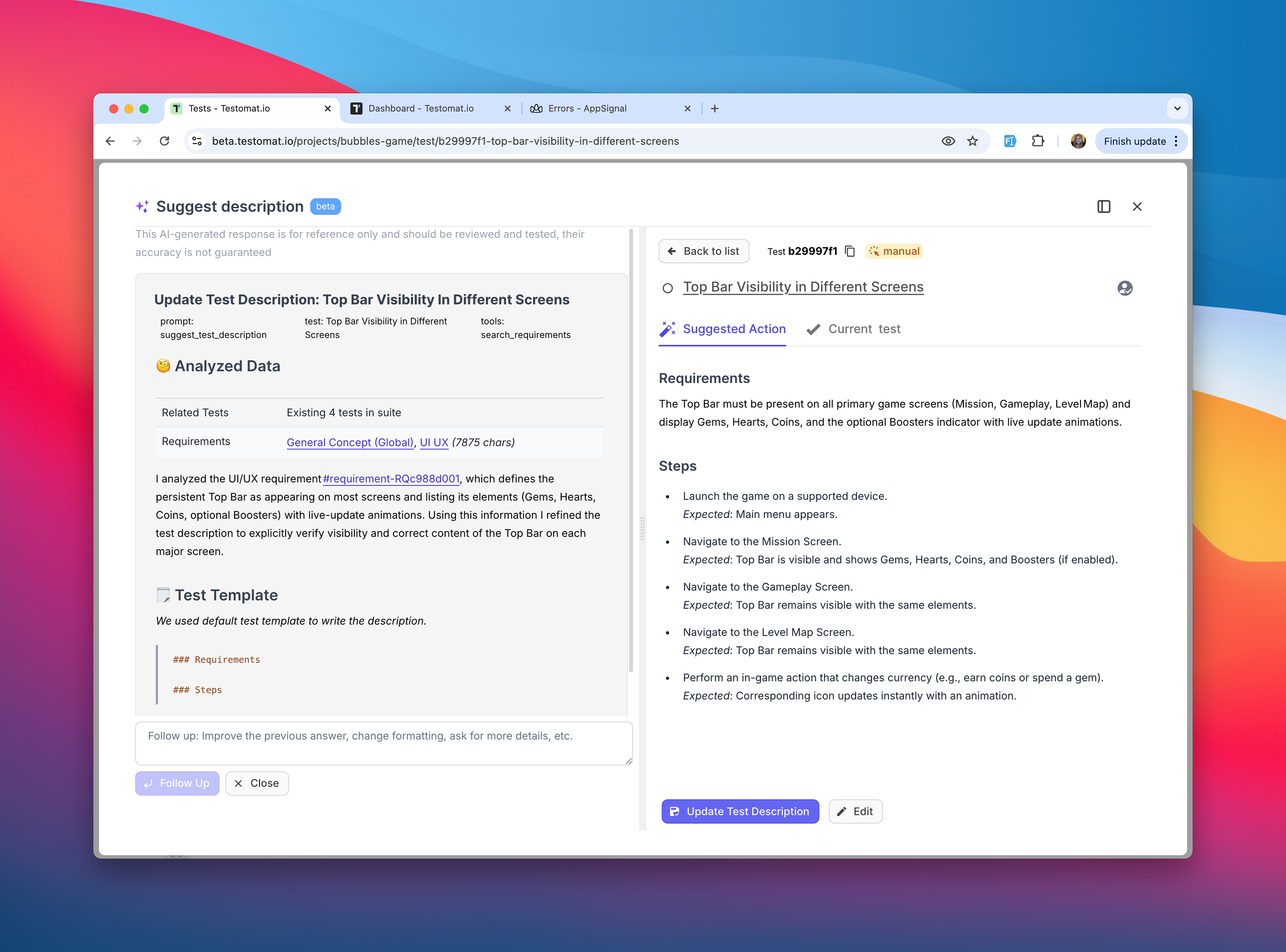 Intelligent Test Description Generation