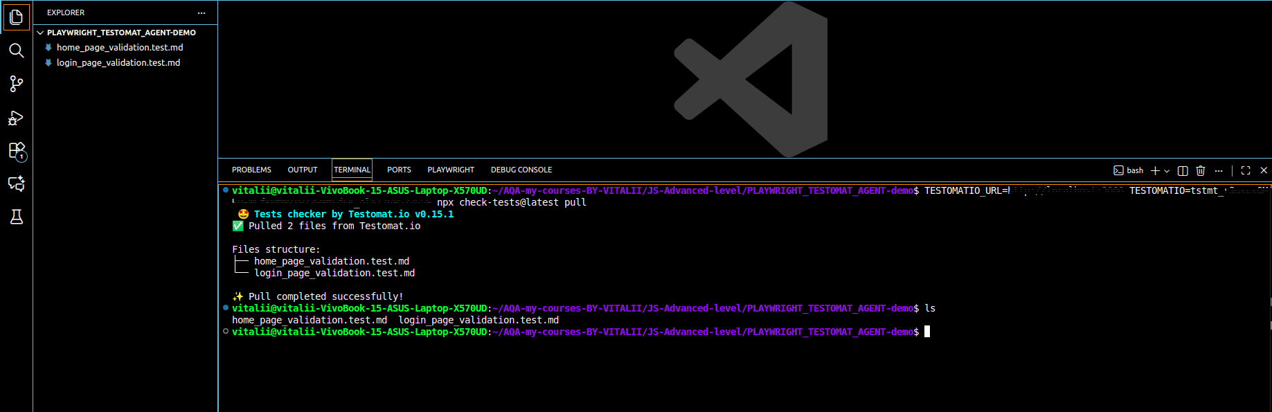 Run the pull command provided by Testomat