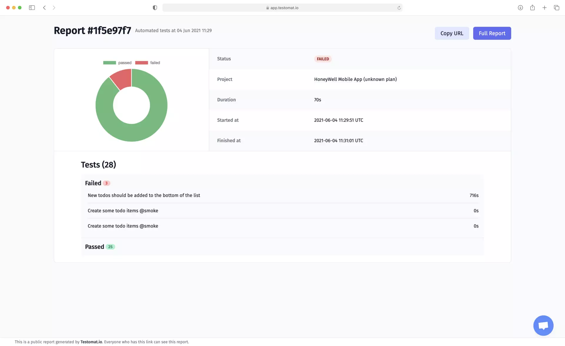 Public real time test report