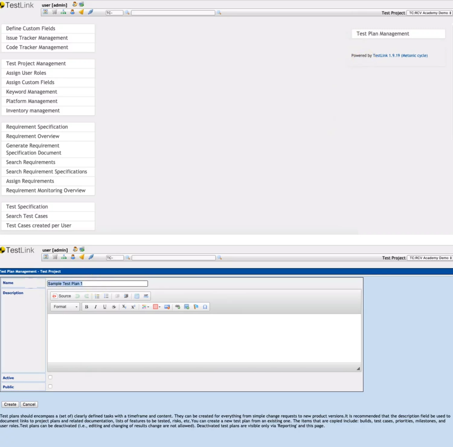 Open source Test Management tool TestLink interface