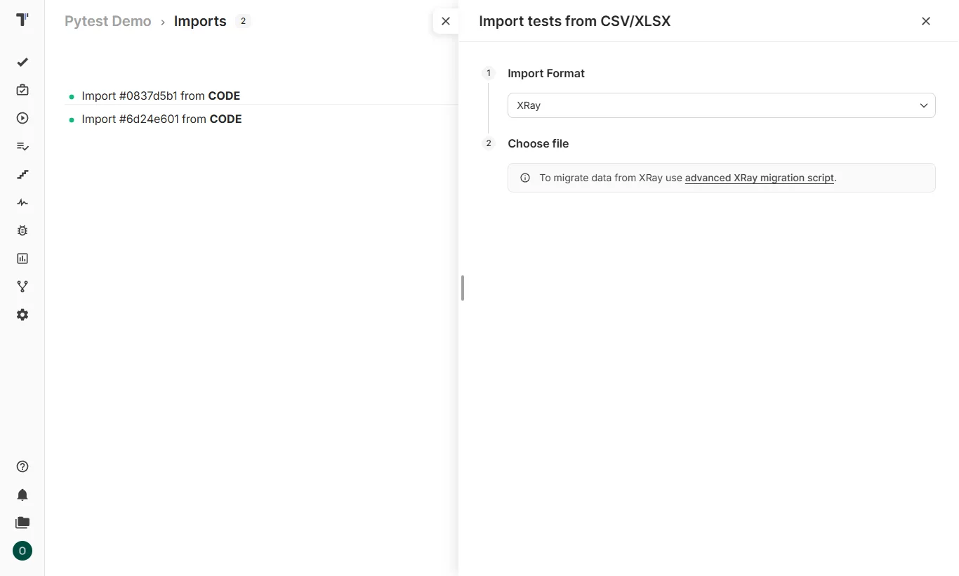 Import tests from CSV/XLSX