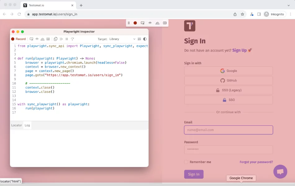 Playwright Codegen Interface