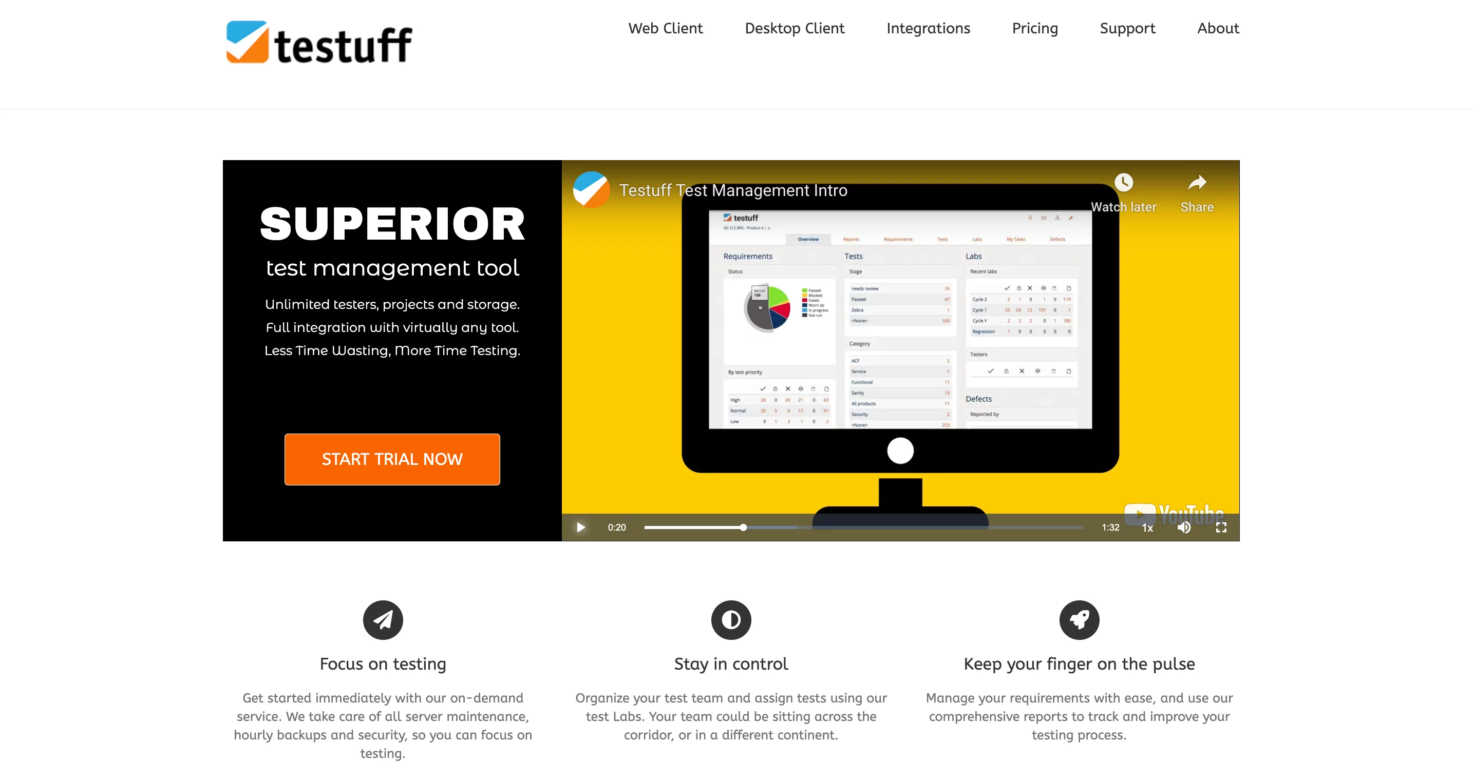 Screenshot of Testuff's exploratory testing dashboard