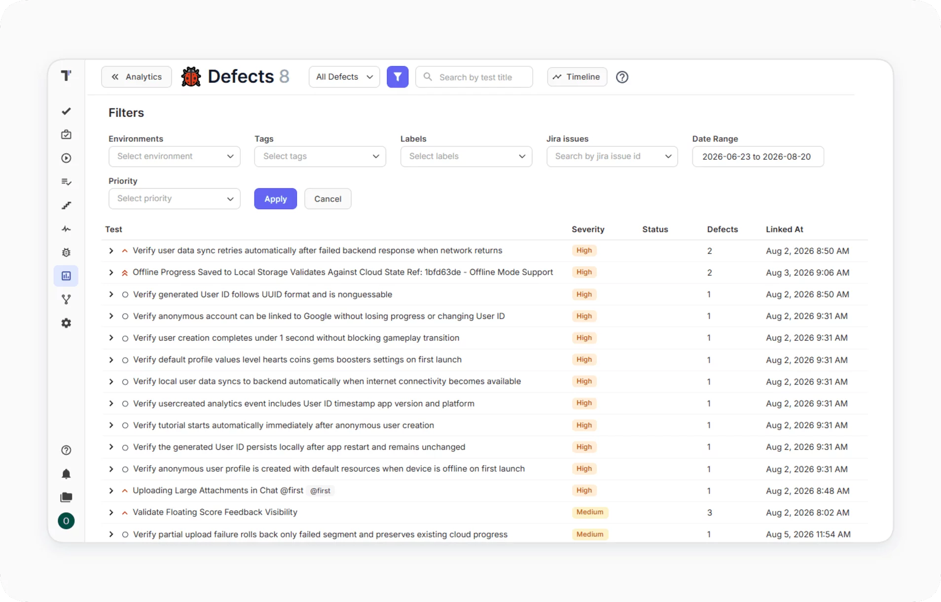 Defects in analytics