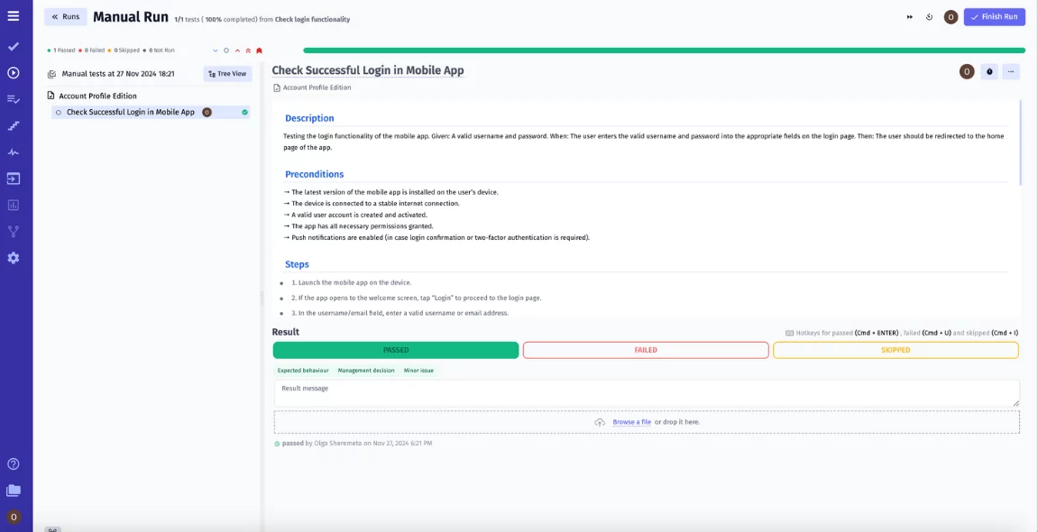 The Function of Fixing the Test Result in TMS