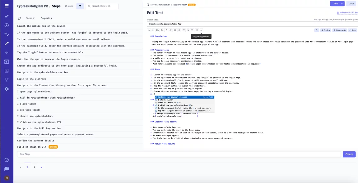 Reusable Steps Option in Testomat.io