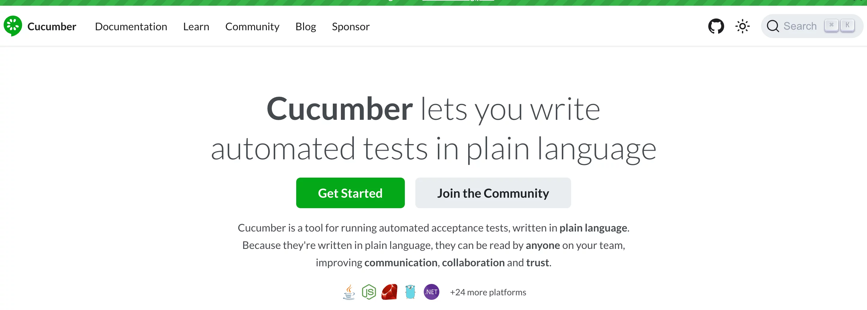 Cucumber BDD interface screenshot