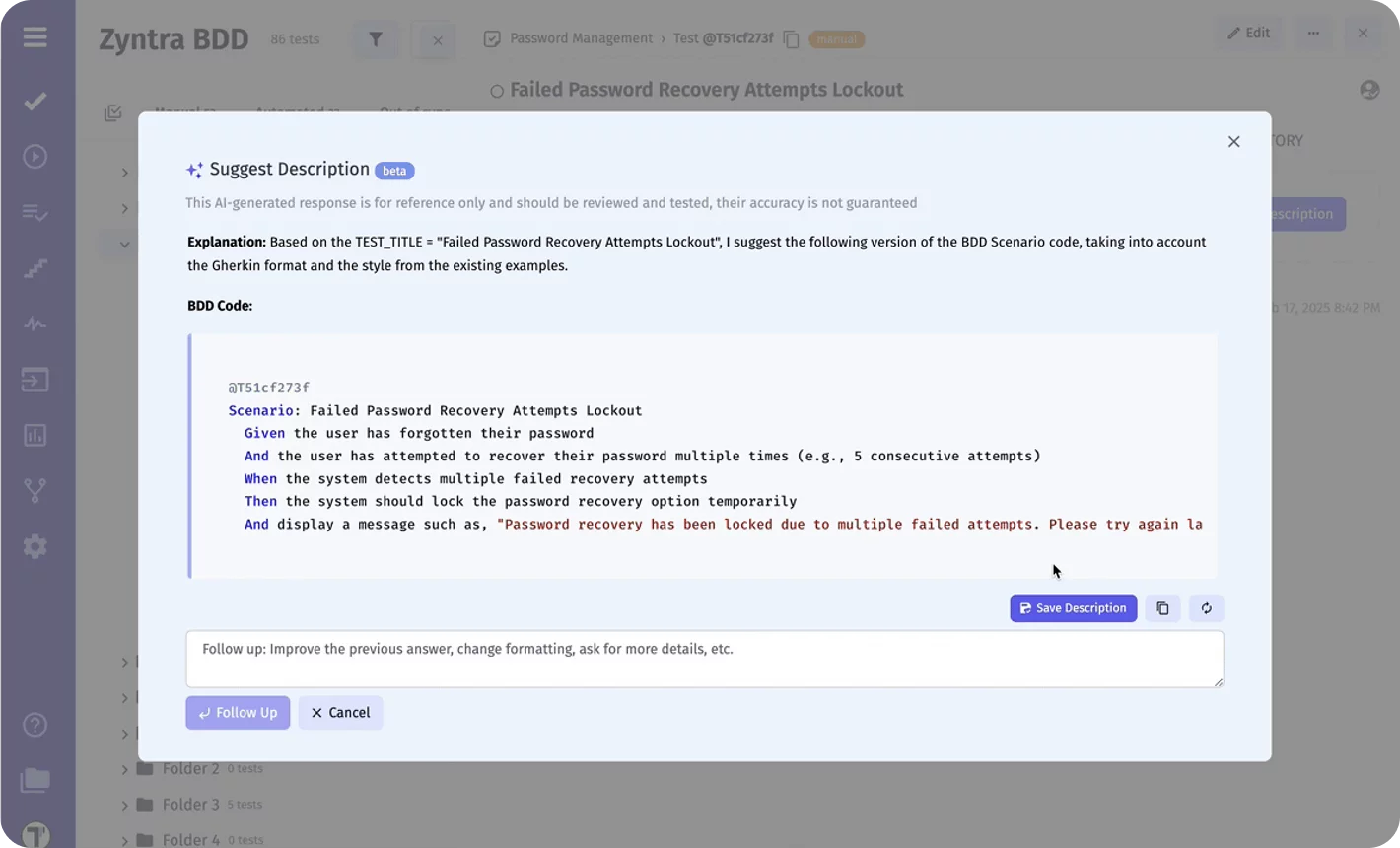 Generating BDD test case suggestion