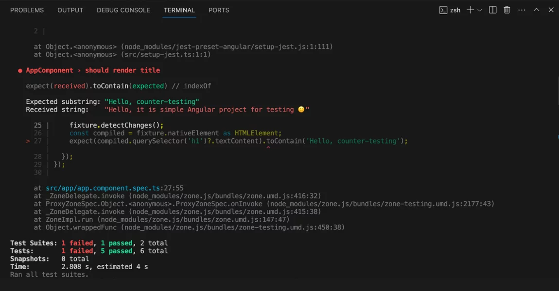 Angular Test result in console 