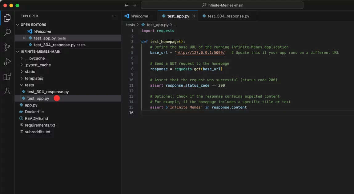 Automation testing Flask application code example