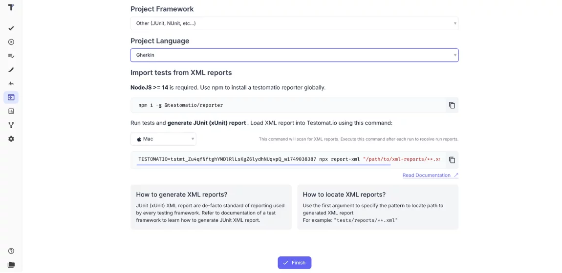 Test Management reporter screen