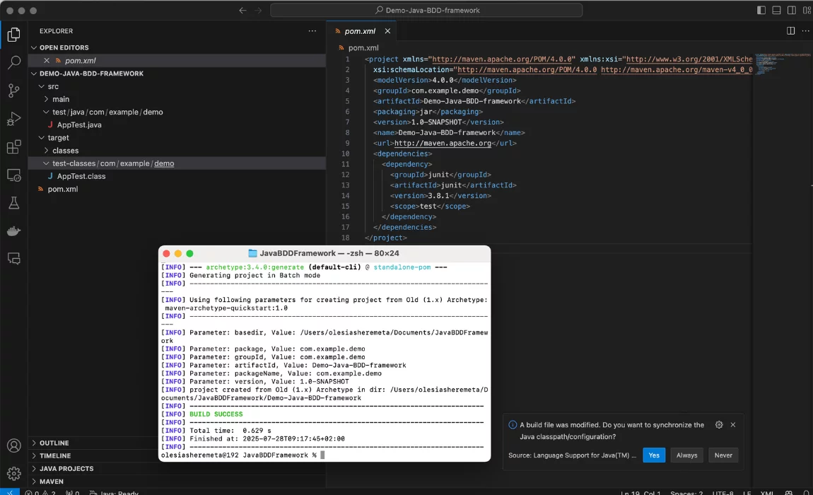 Java TestNG framework screen