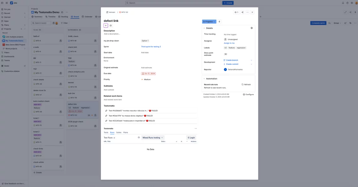 Testomat.io Jira Plugin