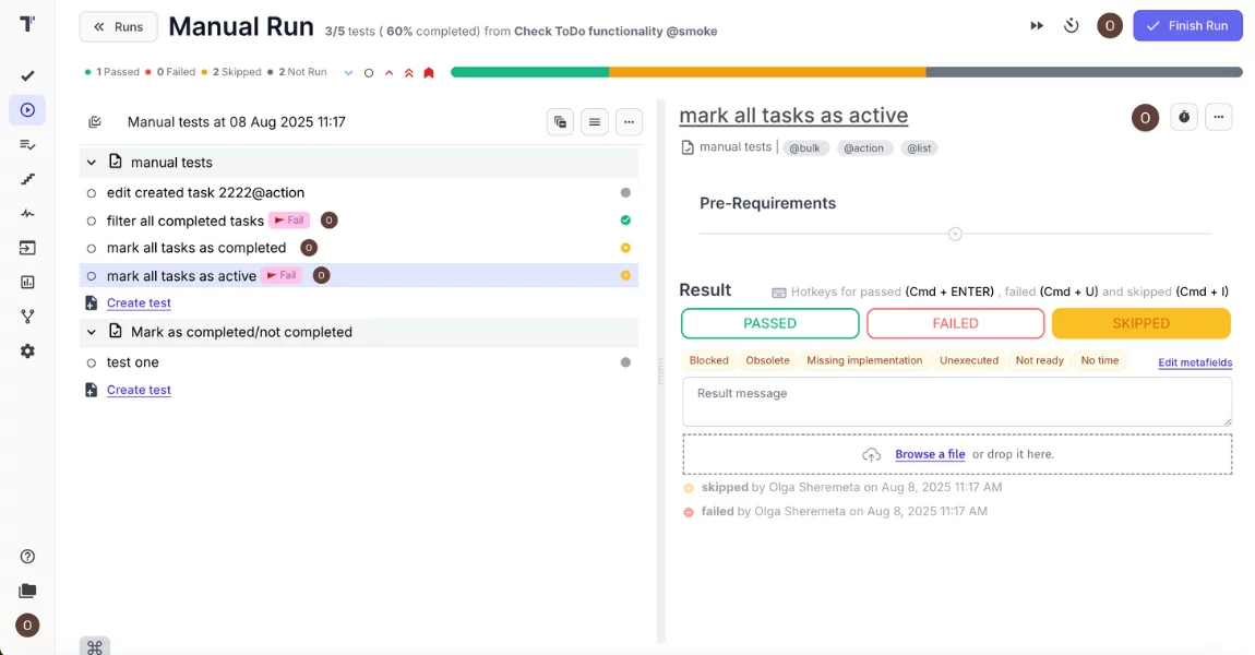 Manual Test Execution In Testomat.io