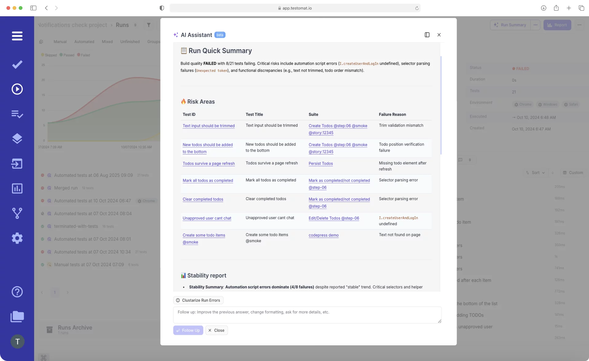 AI Run Summary Report by Testomat.io