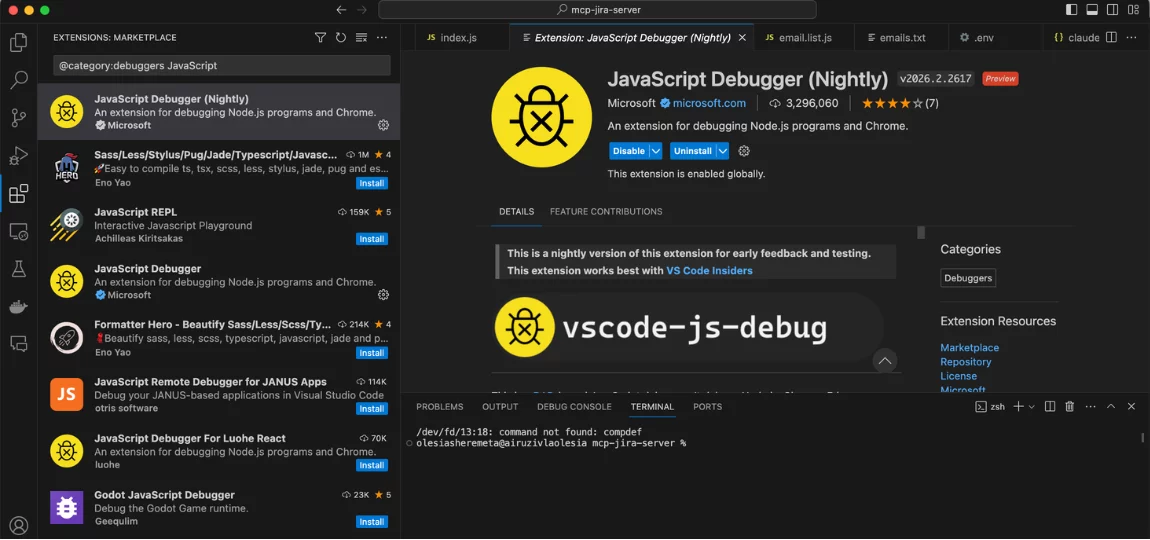 Debugging Extension VSCode