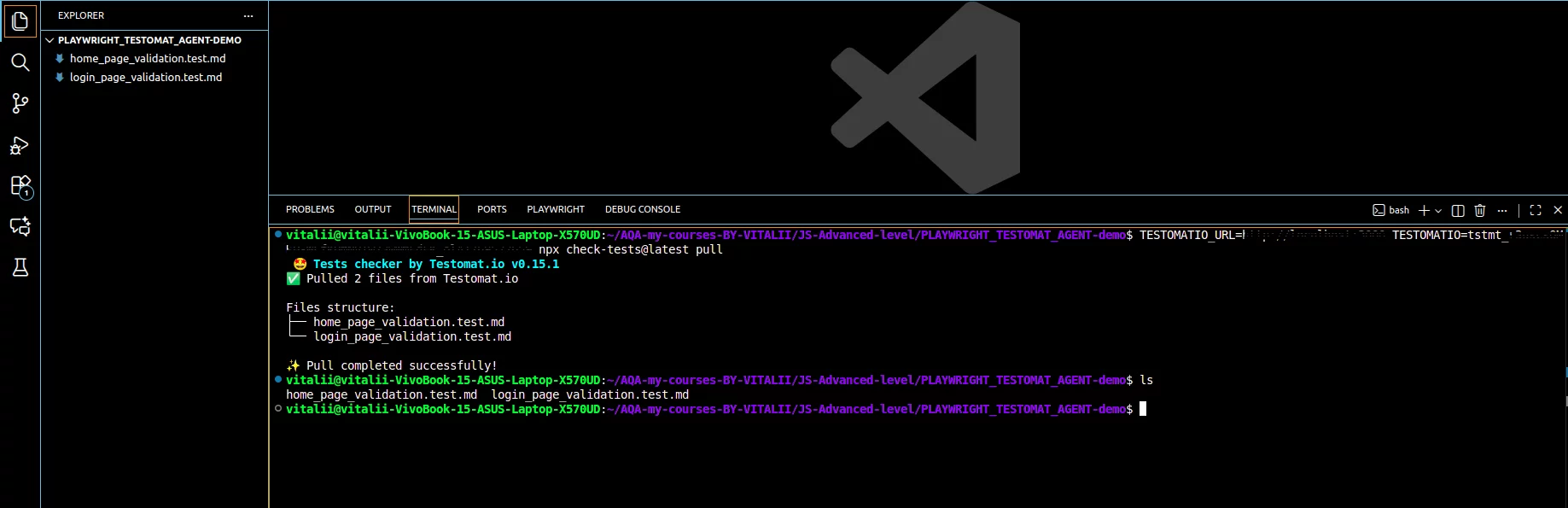 Run the pull command provided by Testomat