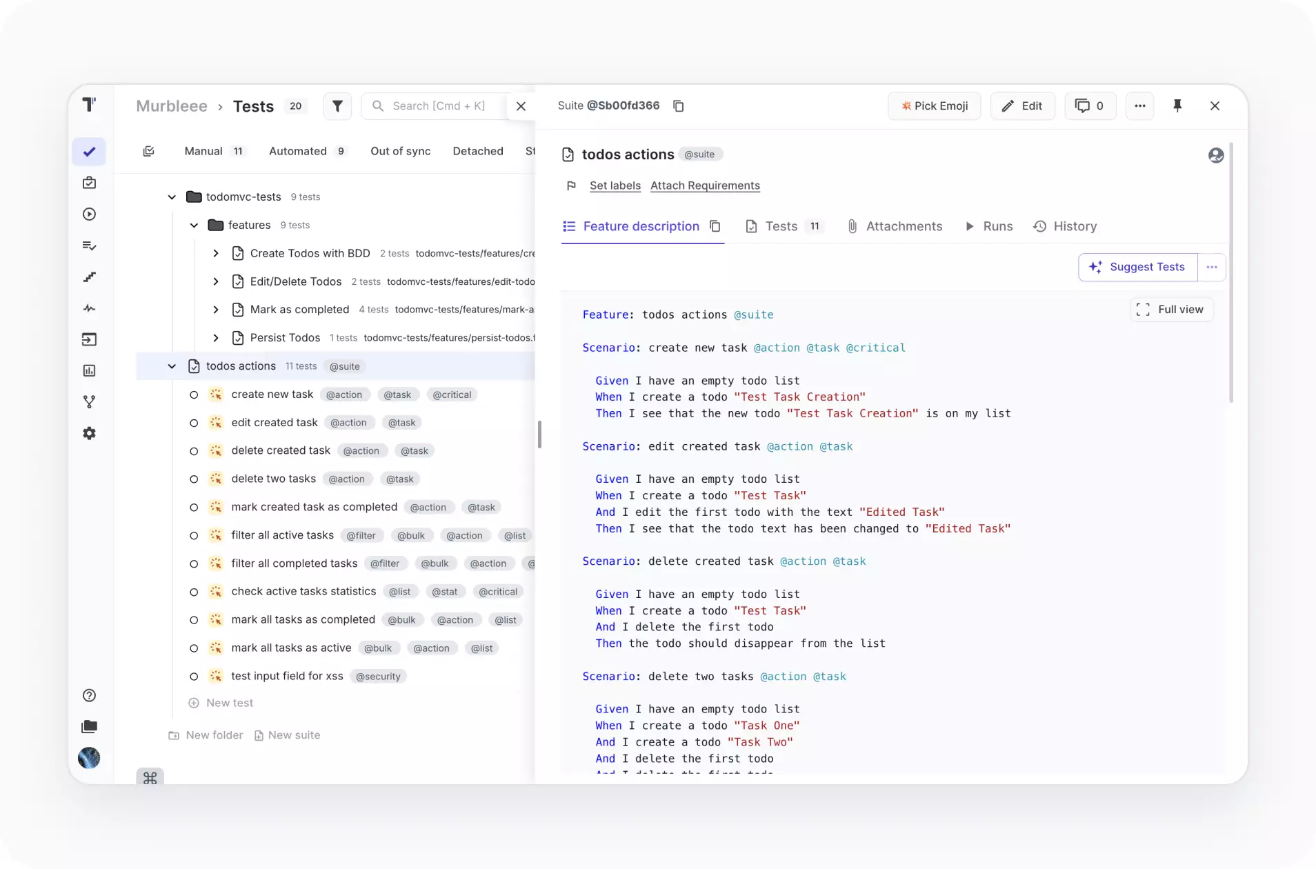 Example feature file with BDD scenarios in Living Documentation
