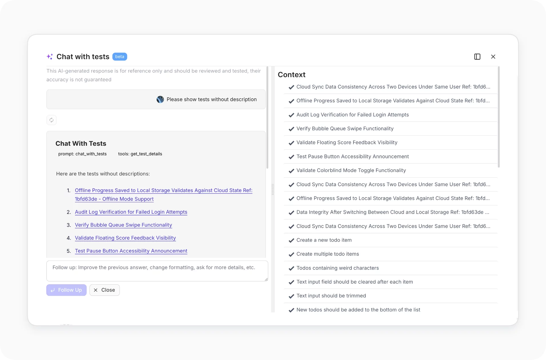 AI-powered chat with tests.