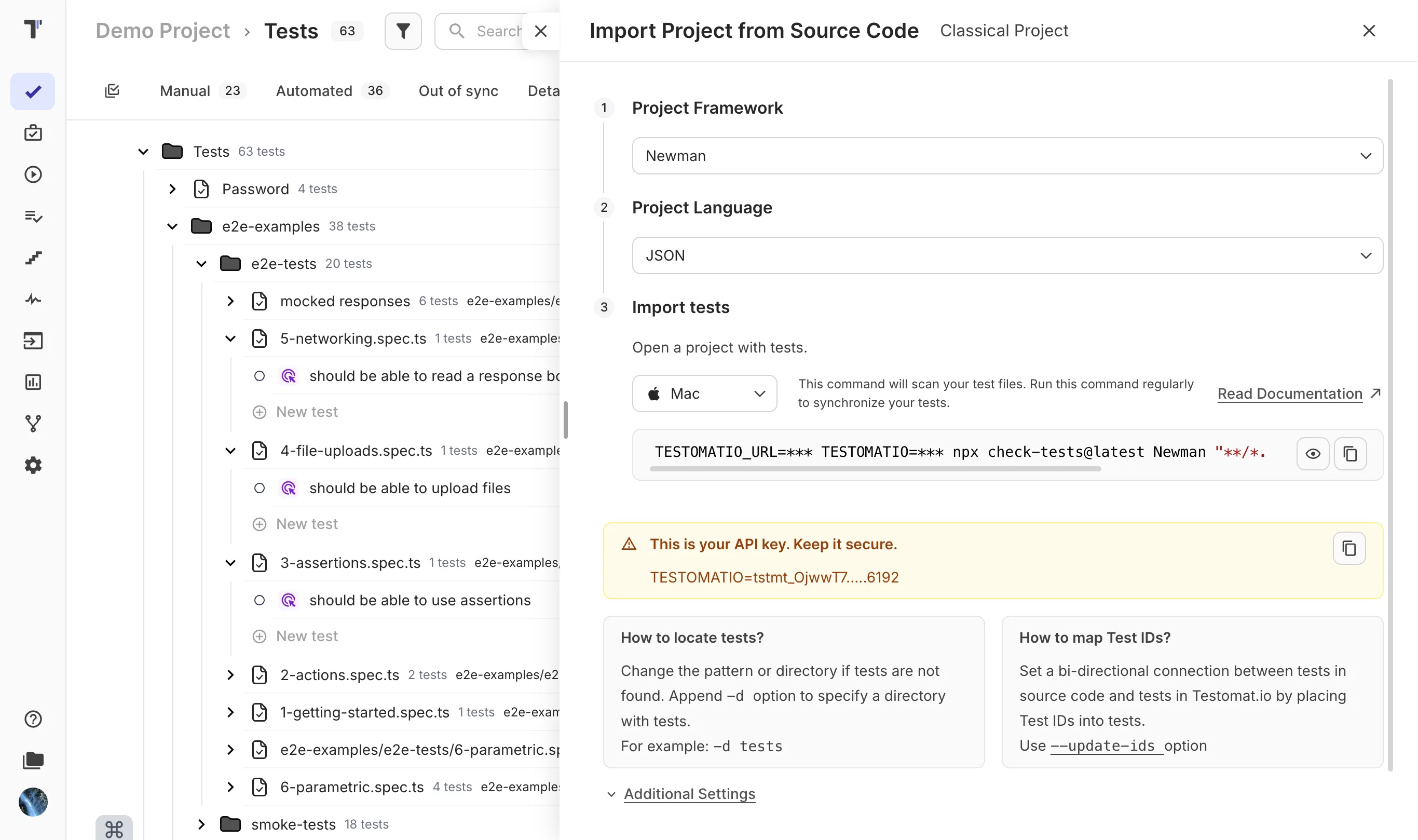 Importing automated tests from source code into the Testomat.io