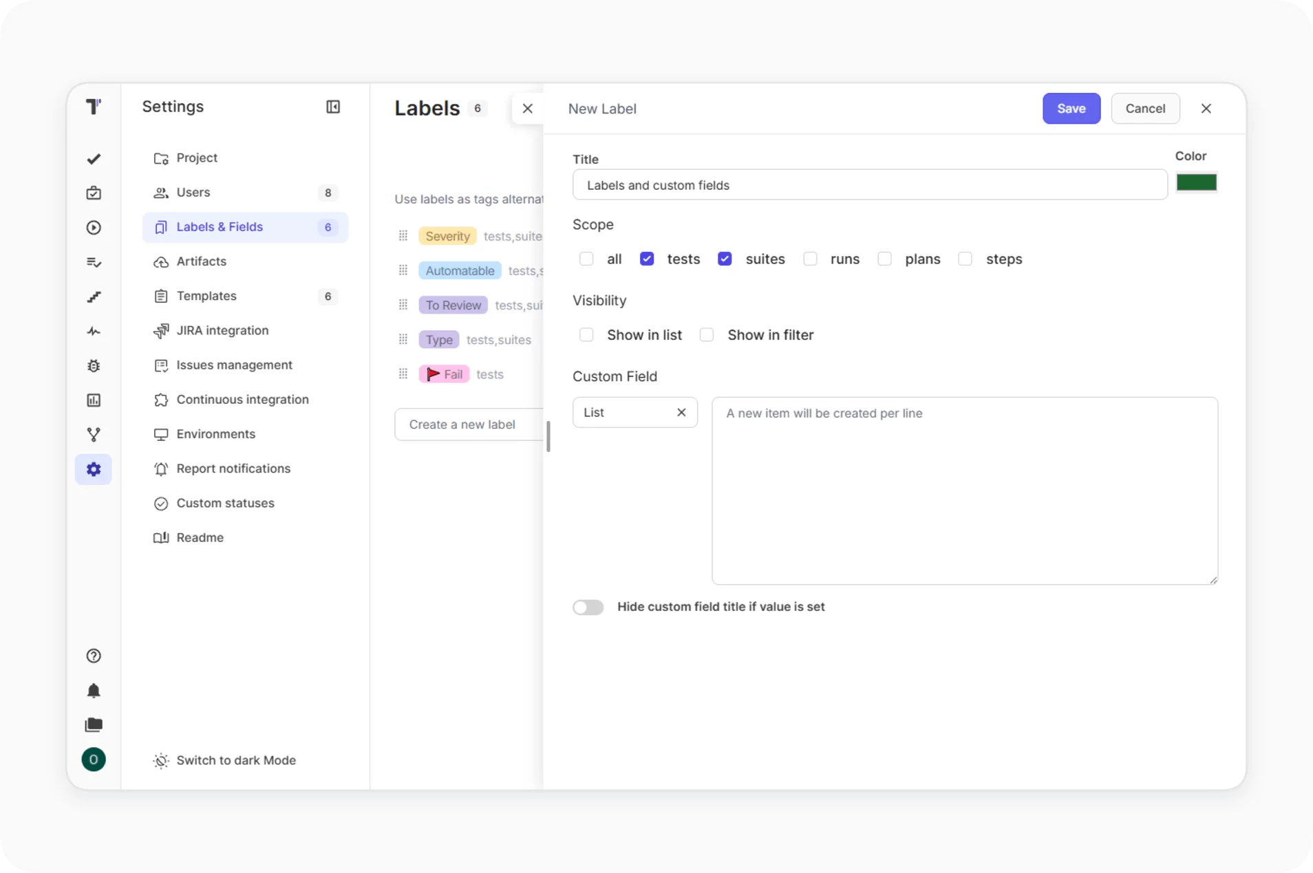 Labels & Custom Fields