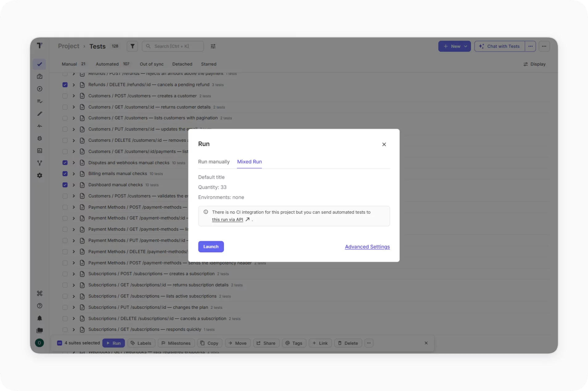 Mixed run launch in Testomat.io
