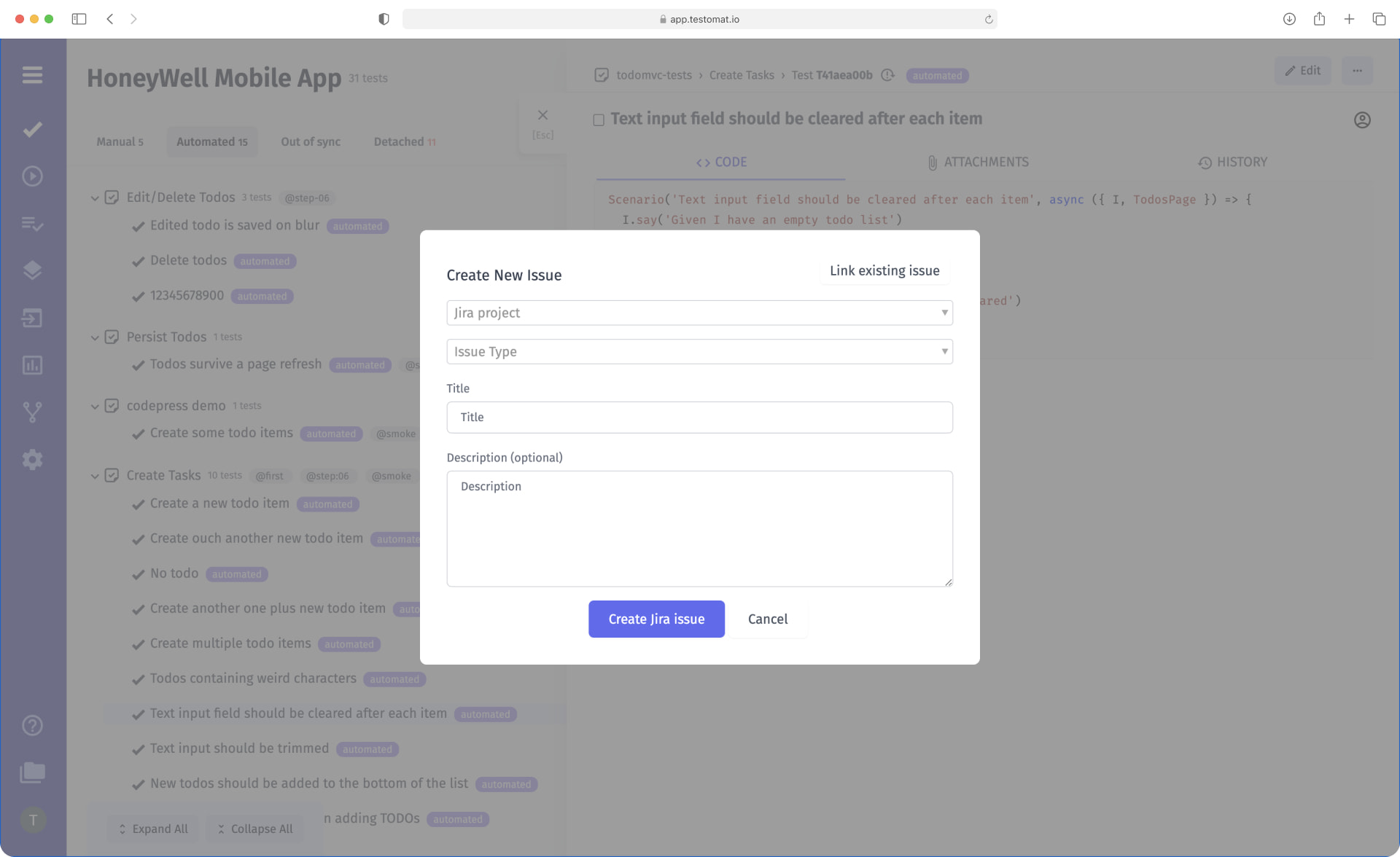 Test management Link auto tests to JIRA