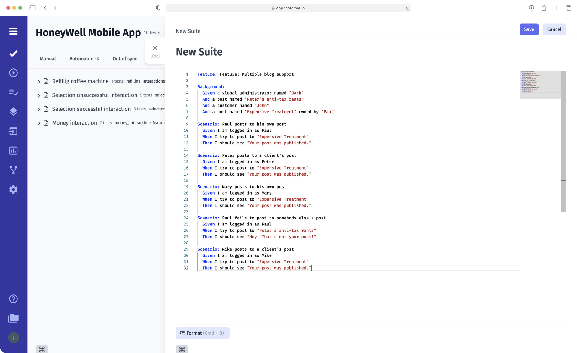 Exemple grouping and organizing tests to test suite