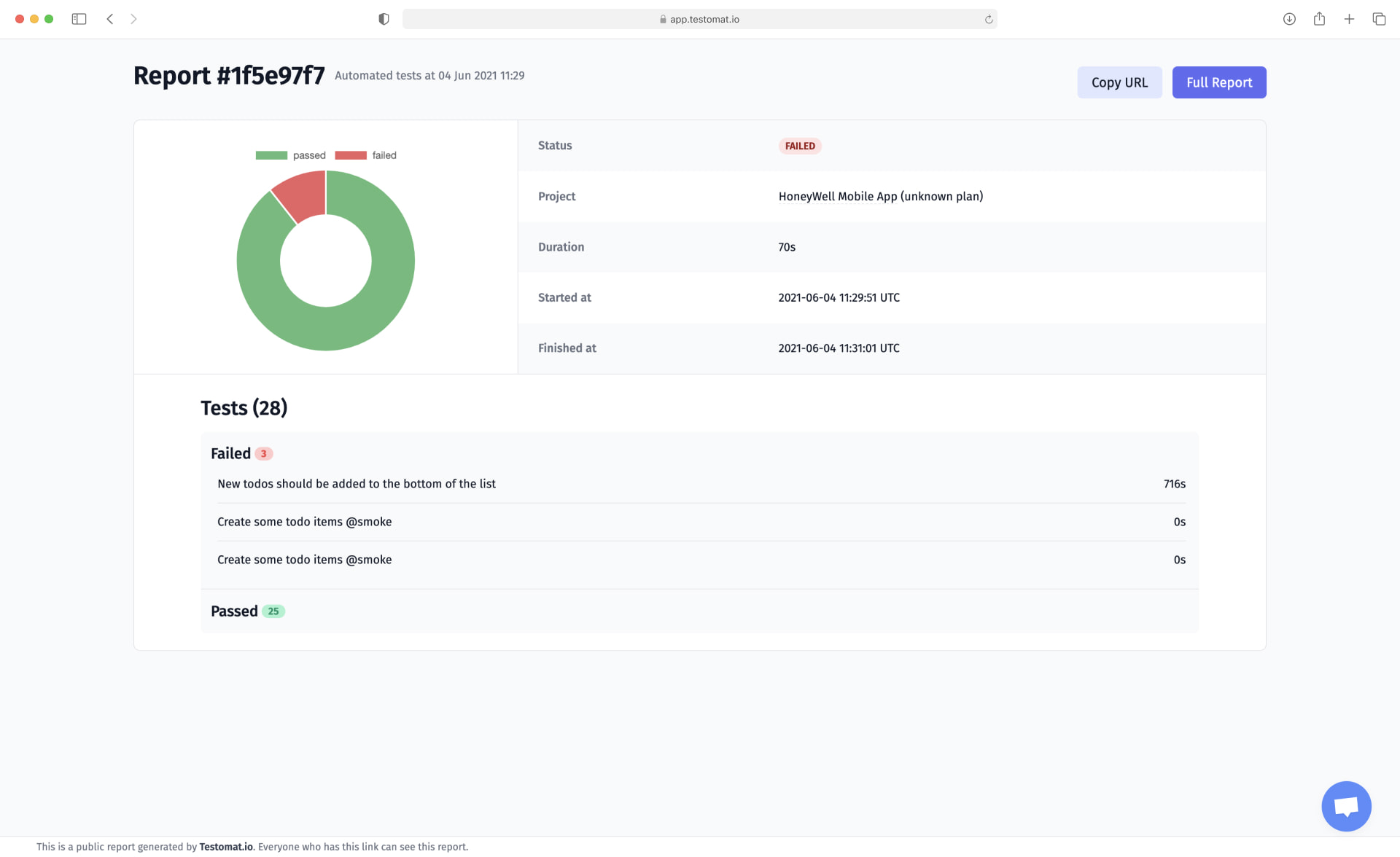 Public real time test report