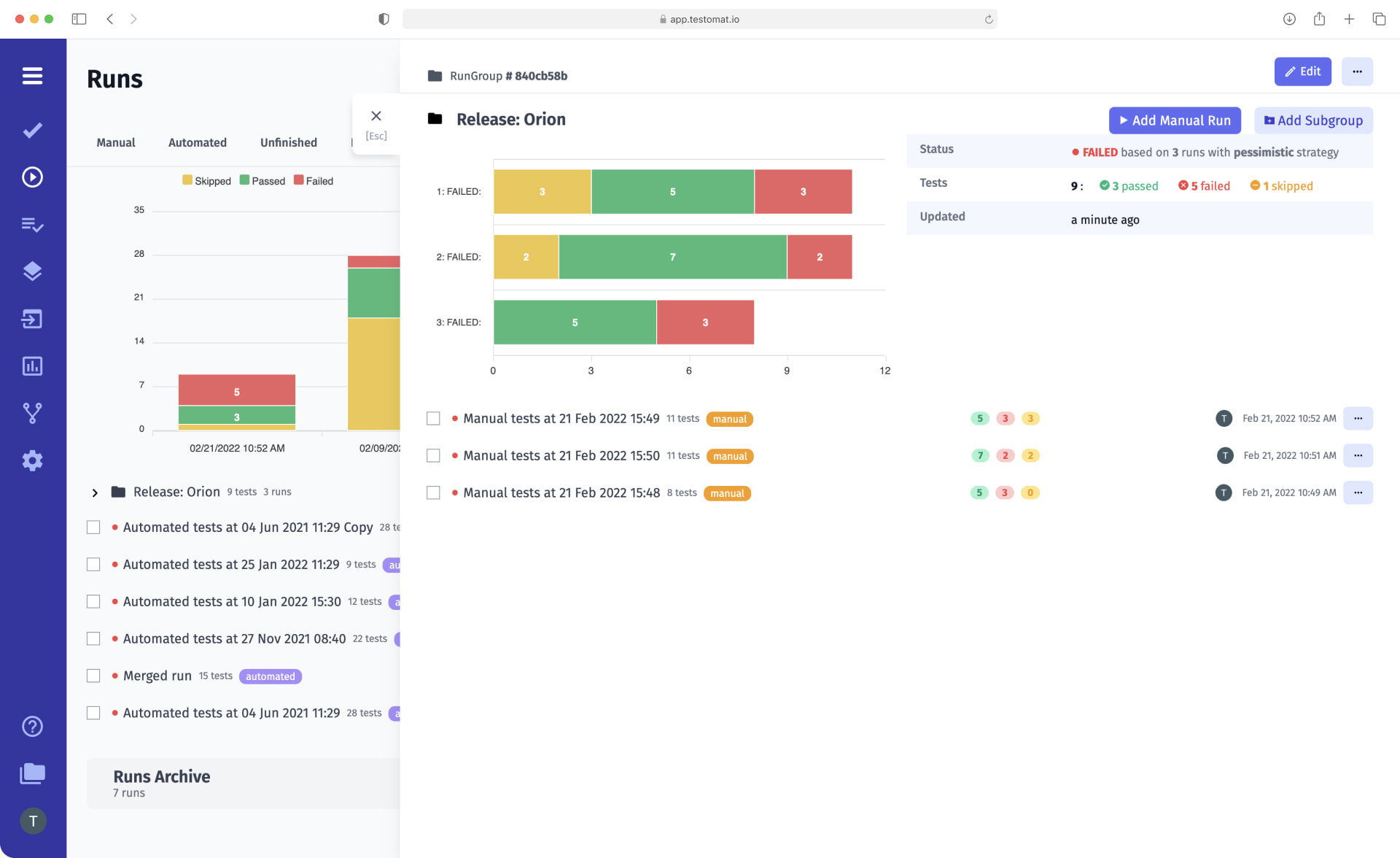 Test Management Group Tests logically to Run Group