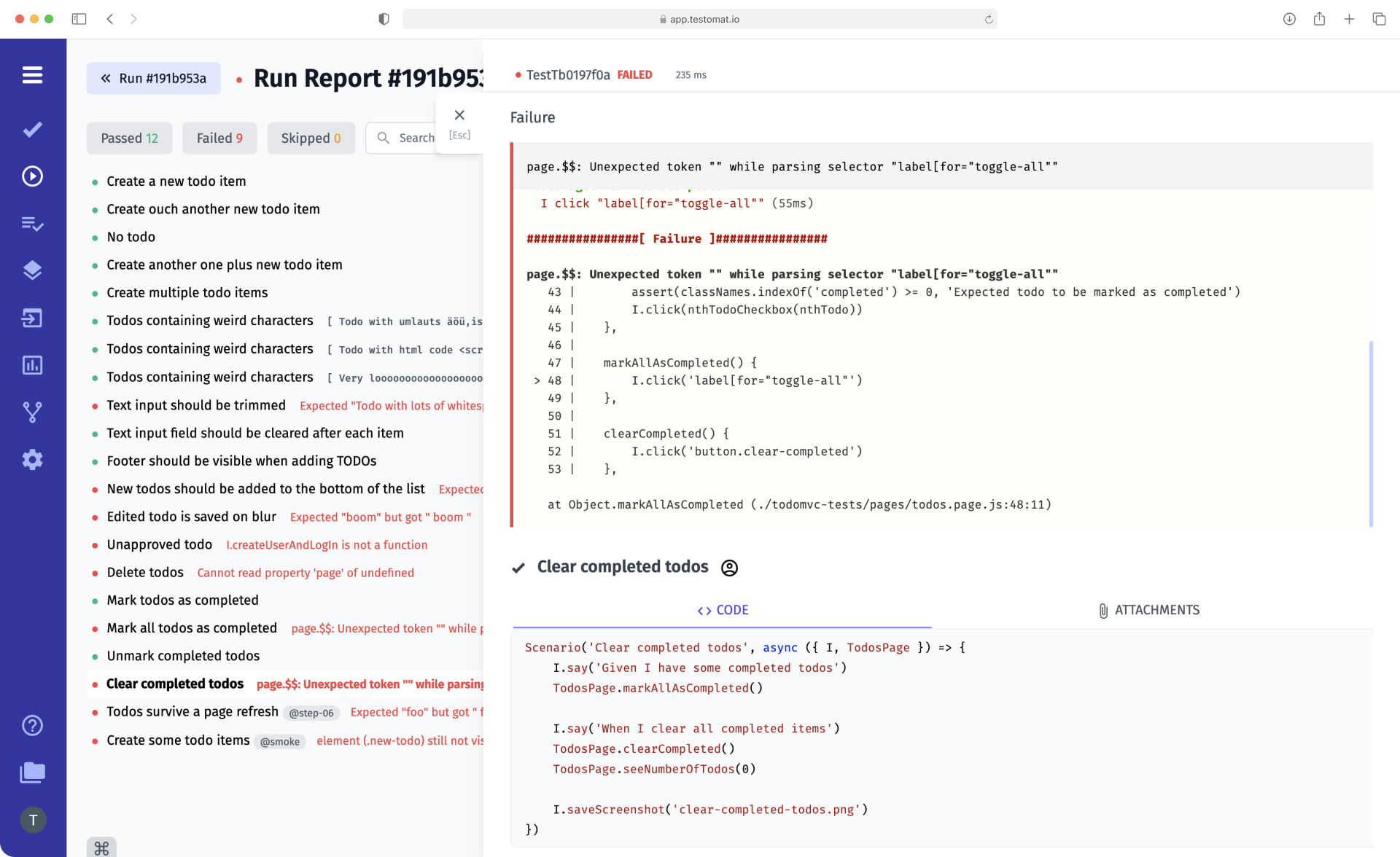 Test Management Stack trace and Exeptions