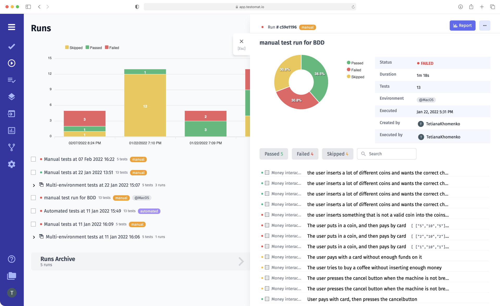 Real time report test result