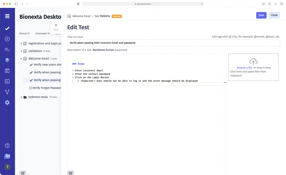 Manual Test case creation in test management system