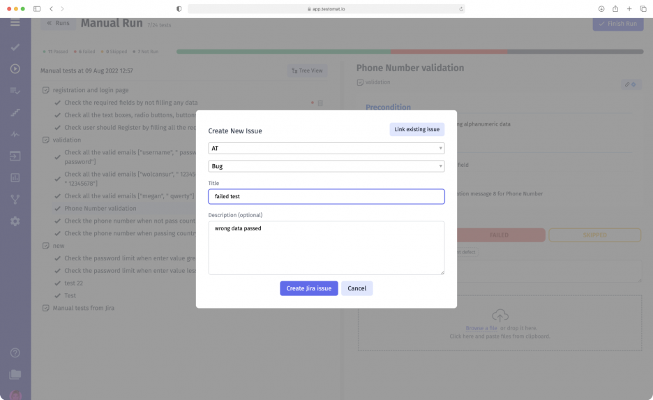 Create Jira Issue For Ongoing Test Run