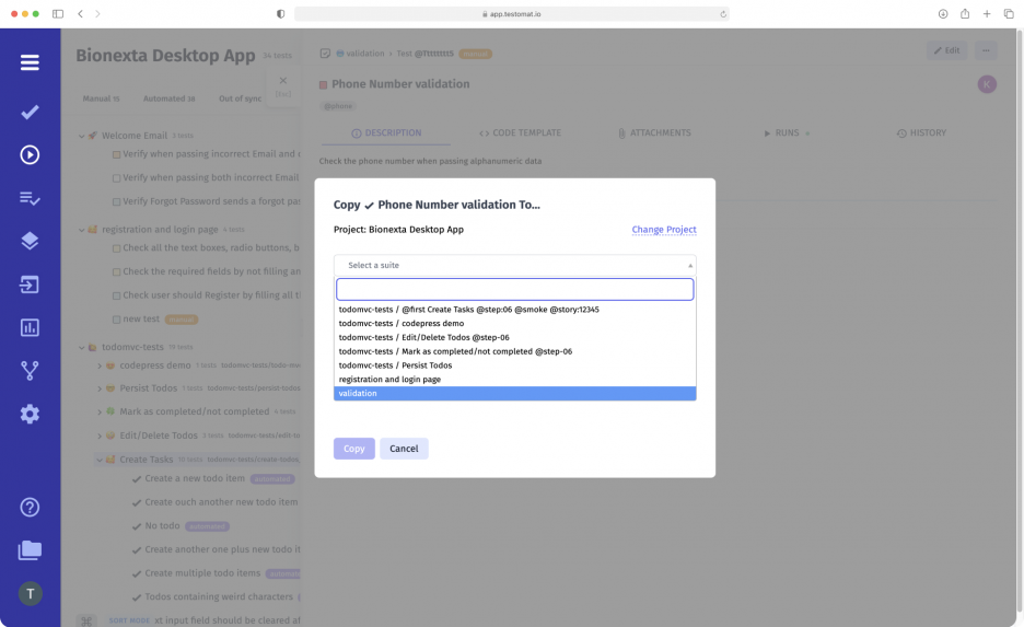 Copy tests & test suites