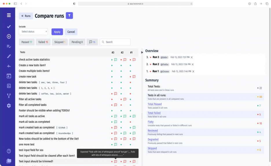 Compare test runs