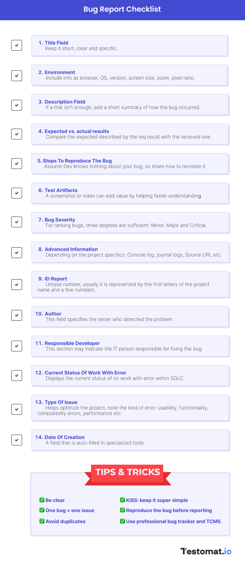 bug report checklist