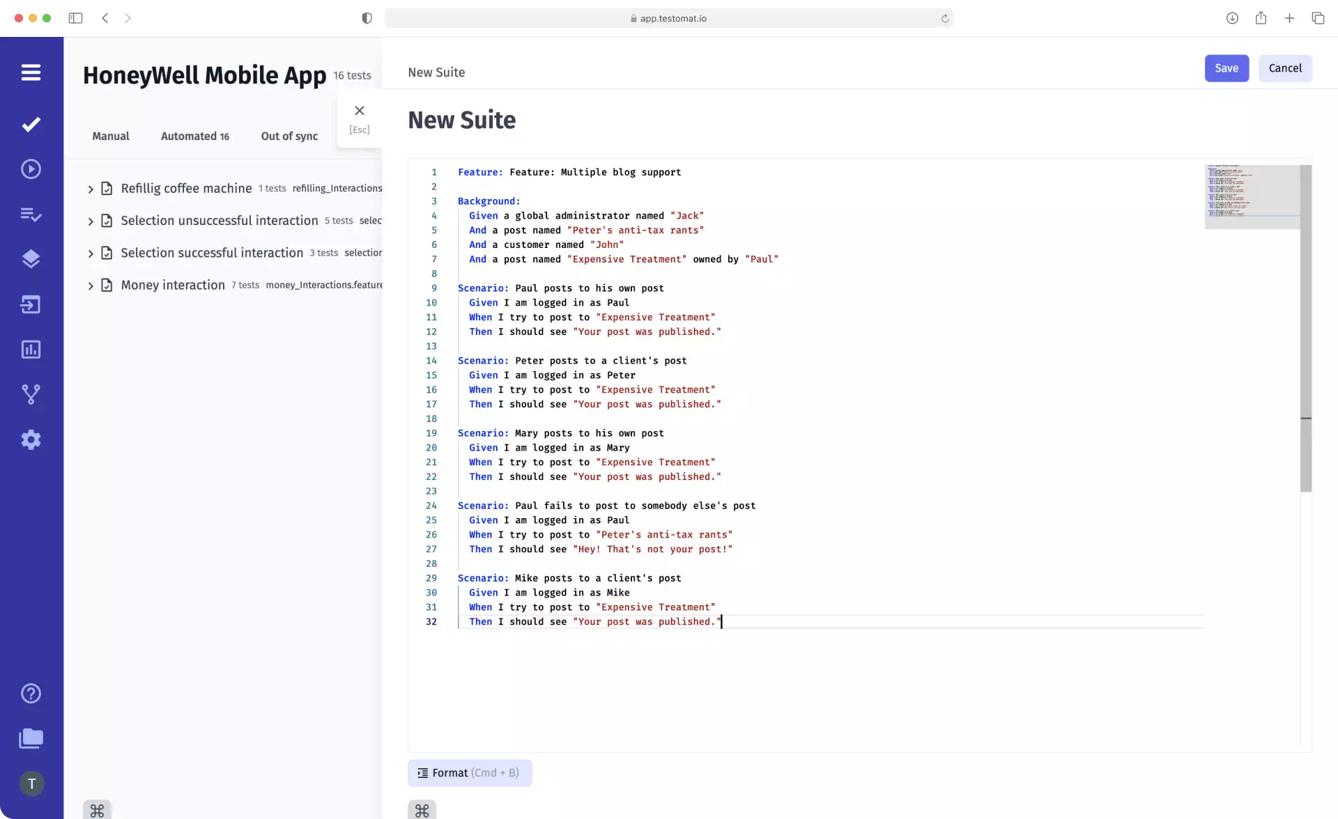 Exemple grouping and organizing tests to test suite