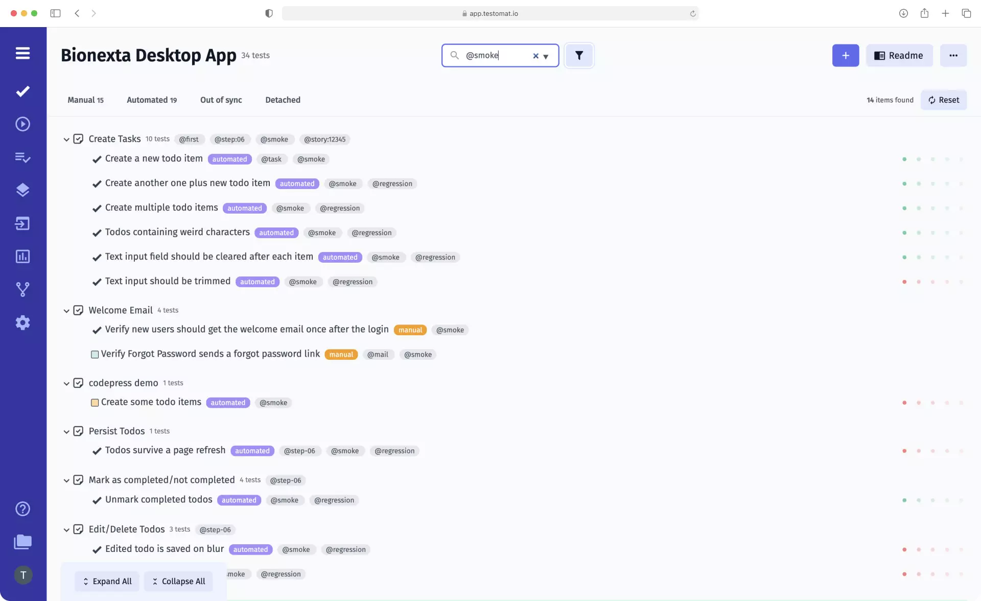 Test Management System tags support